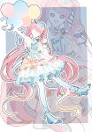  1girl absurdres ankle_bow anklet argyle_bow back_ribbon balloon bare_shoulders blue_background blue_bow blue_choker blue_dress blue_hairband blue_hat blue_pantyhose blue_ribbon blue_shoes blue_wrist_cuffs border bow chinese_commentary choker commentary_request dance_till_dawn_(infinity_nikki) detached_sleeves different_zoom_layer dress faceless faceless_female frilled_dress frilled_wrist_cuffs frills full_body gloves gradient_pantyhose hairband hat hat_bow hexagram high_heels highres holding holding_balloon infinity_nikki jewelry lolita_fashion long_hair long_sleeves medium_dress mini_hat mini_top_hat neck_ribbon nikki_(nikki) nikki_(series) official_alternate_color outline outside_border outstretched_arm pantyhose pink_bow pink_hair pumps ribbon shanfengzhu shoes solo star_(symbol) star_choker strapless strapless_dress top_hat twintails two-tone_bow two-tone_dress two-tone_wrist_cuffs unmoving_pattern very_long_hair waist_bow wavy_hair white_border white_dress white_gloves white_outline white_sleeves white_wrist_cuffs wrist_cuffs yellow_bow zoom_layer 
