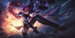  ! !! 1girl absurdres arm_support asymmetrical_legwear bird blue_eyes blurry blurry_background bow breasts candy cleavage commentary_request dutch_angle eyewear_on_head fingerless_gloves food food_in_mouth full_body gloves hair_ornament high_ponytail highres holding holding_weapon honor_of_kings lady_sun_(honor_of_kings) large_breasts leather leather_gloves leather_pants lollipop lollipop_in_mouth long_hair mask mask_on_head mystical_high_collar official_art official_wallpaper on_one_knee pants parted_bangs ponytail red_bow red_hair shirt skull sleeveless sleeveless_shirt solo star_(symbol) thumbs_up very_long_hair weapon white_shirt 