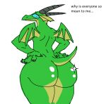  anthro big_butt black_horn blizzard_entertainment blue_eyes butt dracthyr dragon green_body horn huge_butt male sad scalie siegerabbit solo warcraft western_dragon 