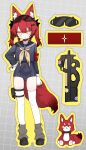 1girl absurdres animal_ear_fluff animal_ears animal_hands black-framed_eyewear black_collar black_one-piece_swimsuit black_serafuku black_shirt black_shoes blush bullpup collar collarbone commentary_request covered_navel cross-shaped_pupils extra_ears eyewear_on_head fn_p90 fox_ears fox_girl fox_tail full_body gloves gradient_background grey_background grey_socks grid_background gun hair_ornament hairclip highres long_sleeves looking_at_viewer loose_socks miyayoki neckerchief old_school_swimsuit one-piece_swimsuit original paw_gloves paw_sticker pouch red_hair reference_sheet sakura_soyoru_(miyayoki) school_swimsuit school_uniform serafuku shirt shoes socks standing stuffed_fox submachine_gun swimsuit symbol-shaped_pupils tail thigh_pouch thighhighs twintails weapon white_gloves white_thighhighs yellow_eyes yellow_neckerchief 