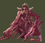  1girl biopunk black_hair bone claws extra_arms facial_mark full_body gradient_hair green_background highres horror_(theme) looking_at_viewer medium_hair multicolored_hair nonneim orange_eyes original purple_hair skull smile solo spine two-tone_hair 
