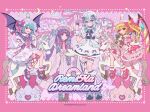  4girls alternate_costume apron bat_wings blonde_hair blue_bow blue_bowtie blue_eyes blue_hair blue_shoes book boots bow bowtie braid brooch brown_boots cherry closed_mouth clothing_cutout commentary_request crescent crescent_hat_ornament crystal crystal_wings cup dress drill_hair drinking_glass elbow_gloves english_text fang flandre_scarlet food fruit full_body gloves green_bow grey_hair hair_bow hat hat_ornament heart heart_brooch heart_cutout holding holding_book holding_cup holding_tray horseback_riding hugging_doll hugging_object izayoi_sakuya jewelry kneehighs leg_ribbon long_hair looking_at_viewer maid maid_headdress mob_cap multicolored_wings multiple_girls neko_hunsou one_side_up open_book open_mouth patchouli_knowledge pink_bow pink_bowtie pink_dress pink_hat pink_ribbon pink_shoes pink_thighhighs puffy_short_sleeves puffy_sleeves purple_background purple_dress purple_eyes purple_gloves purple_hair purple_hat purple_shoes red_eyes reitaisai remilia_scarlet ribbon riding shoes short_sleeves siblings single_thighhigh sisters sleeve_bow smile socks stuffed_animal stuffed_toy stuffing teacup teapot teddy_bear thighhighs touhou tray twin_braids very_long_hair waist_apron white_apron white_dress white_hat white_horse white_socks white_wrist_cuffs wings wrist_cuffs yume_kawaii 