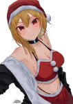  1girl absurdres blonde_hair breasts desagi dress hat highres hololive hololive_indonesia kaela_kovalskia looking_at_viewer santa_costume santa_dress santa_hat short_hair solo virtual_youtuber 