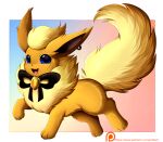  2023 4_legs absurd_res blue_eyes border digital_media_(artwork) ear_piercing eeveelution fan_character feral flareon fur generation_1_pokemon gradient_background hi_res male nintendo open_mouth patreon patreon_logo piercing pokemon pokemon_(species) pridark simple_background solo text url white_border 