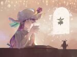  ! 3girls broken_glass broken_window broom broom_riding closed_eyes closed_mouth commentary_request crescent crescent_hat_ornament cup demon_wings dress glass hat hat_ornament head_wings highres holding holding_cup indoors kirisame_marisa koakuma long_hair mob_cap multiple_girls patchouli_knowledge purple_hair riki6 steam touhou white_dress white_hat wings witch_hat yunomi 