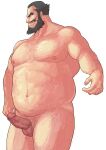  1boy arm_hair bara beard big_belly black_hair completely_nude erection facial_hair fat fat_man gundam gundam_unicorn large_pectorals magnum_feering male_focus mustache navel nipples nude pectorals penis pubic_hair short_hair simple_background solo sparse_chest_hair sparse_pubic_hair suberoa_zinnerman testicles uncensored white_background 