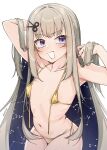  1girl amanogawa_shiina bikini blonde_hair blue_eyes blue_hair breasts colored_inner_hair commission constellation english_commentary gold_bikini highres long_hair multicolored_hair phase_connect scissors_hair_ornament small_breasts solo starry_hair swimsuit tilt-shift_(azalanz) virtual_youtuber white_background 