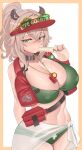  1girl absurdres animal_ears bikini breasts brown_hair choker covered_nipples english_commentary eyewear_on_head food food_in_mouth green-tinted_eyewear green_bikini green_eyes hair_between_eyes highres indie_virtual_youtuber large_breasts life_vest looking_at_viewer melting_popsicle mole mole_on_stomach nimi_nightmare nimi_nightmare_(lifeguard) ponytail popsicle popsicle_in_mouth red_visor_cap sarong see-through_clothes solo swimsuit taiko3000cc tapir_ears tapir_girl tinted_eyewear virtual_youtuber visor_cap whistle whistle_around_neck white_sarong wide_hips 