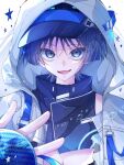  1boy bags_under_eyes black_hair black_hat black_jacket blunt_ends coat commentary_request cropped_jacket eyeliner genshin_impact grey_eyes hat hood hood_up hooded_coat hoyofair idol jacket looking_at_viewer makeup male_focus midriff navel open_hand open_mouth portrait red_eyeliner scaramouche_(genshin_impact) solo star_(sky) starry_sky_background toa_scara tsurime visor_cap wanderer_(genshin_impact) white_background white_coat white_hood wispy_bangs wolf_cut 