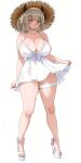  1girl animal_ears breasts brown_hair choker cleavage curvy dress english_commentary eremas-su green_eyes hat highres indie_virtual_youtuber large_breasts looking_at_viewer nimi_nightmare platform_heels smile solo sun_hat sundress tapir_ears tapir_girl thick_thighs thigh_strap thighs virtual_youtuber white_dress wide_hips 