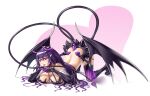  1girl ass black_boots black_gloves black_skirt boots breast_rest breasts cleavage commentary_request demon_costume demon_horns demon_tail demon_wings fake_horns fake_tail fake_wings gloves gotointhepark heart heart_background highres honkai_(series) honkai_impact_3rd horns large_breasts long_hair purple_eyes purple_hair raiden_mei simple_background skirt solo tail thigh_boots top-down_bottom-up very_long_hair wings 