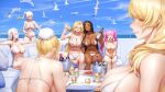  6+girls absurdres alcohol beer_can bikini bird blonde_hair blush bottle breasts brown_hair bun_cover can cleavage closed_eyes commentary_request dark-skinned_female dark_skin drink_can full_body group_picture hawaii_(warship_girls_r) highres hood_(warship_girls_r) huge_breasts jinan_(warship_girls_r) large_breasts lexington_(cv-16)_(warship_girls_r) liquor long_hair multiple_girls ocean original outdoors pink_hair ponytail qingmingtongzi repulse_(warship_girls_r) saratoga_(warship_girls_r) seagull sky smile swimsuit twintails warship_girls_r white_bikini wine_bottle yellow_eyes yorktown_(warship_girls_r) 