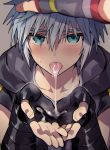  cum cum_in_mouth esto_(20motoko) gloves hand_on_head kingdom_hearts male_focus open_mouth riku solo_focus tongue tongue_out 