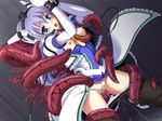  1girl blue_hair blush censored from_behind game_cg long_hair open_mouth panties pantyhose purple_hair pussy tentacle tentacle_sex tentacles underwear 