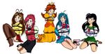  5girls bondage chidori_kaname crossover full_metal_panic full_metal_panic! gag higurashi_kagome inuyasha kazami_mizuho love_hina narusegawa_naru onegai_teacher princess_daisy rope simple_background super_mario 