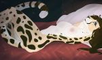 2018 anthro bed blue_eyes breasts cheetah deeless eyelashes felid feline female fur hair long_hair lying mammal nipples nude on_back on_bed pink_nipples solo spots spotted_fur 