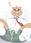 2023 anthro belly big_belly bodily_fluids bulge clothing exclamation_point ginsingoo1 kemono male mammal necktie overweight overweight_male shirt solo suid suina sus_(pig) tears topwear underwear wild_boar 