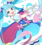  1girl :d bangs blue_eyes blue_hair blue_skirt blunt_bangs cure_sky fingerless_gloves gloves gradient_hair hirogaru_sky!_precure ixy long_hair looking_at_viewer magical_girl multicolored_hair open_mouth pink_hair precure simple_background skirt smile solo sora_harewataru thighhighs thighs twintails very_long_hair white_background white_gloves white_thighhighs 