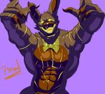  abs anthro barazoku bow_tie claws fangs finger_claws five_nights_at_freddy&#039;s five_nights_at_freddy&#039;s_4 hi_res jack-o-bonnie_(fnaf) lagomorph lamp lantern leporid long_ears looking_at_viewer male male/male mammal muscular muscular_anthro muscular_male open_mouth pecs pinumontbalou rabbit scar scottgames smile smiling_at_viewer solo teeth 