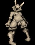  anthro balls belly black_background boots clothed clothing erection footwear genitals gloves handwear hi_res humanoid lagomorph leporid looking_down male mammal monochrome mostly_nude nipples nude partially_clothed penis pubes rabbit simple_background slightly_chubby smile smirk solo standing 