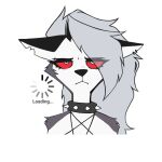  2022 anthro black_body black_fur black_nose black_pupils canid canid_demon canine canis clothing collar demon ear_piercing eye_through_hair eyebrow_piercing eyebrows eyelashes facial_piercing female fur grey_body grey_fur hair hellhound helluva_boss hi_res long_hair looking_at_viewer loona_(helluva_boss) mammal multicolored_body multicolored_fur narrowed_eyes notched_ear piercing portrait pupils red_sclera simple_background solo spiked_collar spikes topwear translucent translucent_hair white_body white_eyes white_fur white_hair wolf xxjamiepawxx 