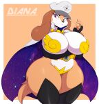 anthro big_breasts bigdon1992 breasts canid canine canis cape clothed clothing digital_media_(artwork) domestic_dog female fur hair hat headgear headwear hi_res long_ears mammal military_cap military_uniform mostly_nude simple_background solo thick_thighs uniform 