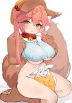  1girl absurdres animal_ear_fluff animal_ears animal_hands bangs bell blush bottomless breasts collar fate/extra fate/grand_order fate_(series) fou_(fate) fox_ears fox_girl fox_tail gloves hair_between_eyes hat highres jingle_bell large_breasts long_hair looking_at_viewer neck_bell open_mouth paw_gloves paw_shoes pink_hair rottenweiler sidelocks sitting tail tamamo_(fate) tamamo_cat_(fate) twintails underboob wariza yellow_eyes 