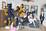  absurd_res anthro arhoke-anu canid canine canis dobermann domestic_cat domestic_dog felid feline felis female gabriela_(cptgabby) group group_sex hi_res lynx male male/female mammal pinscher rilea samantha_(suvinara) sex suvinara_(suvinara) 