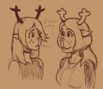  alternate_form anthro antlers breasts buckteeth capreoline choker deer deltarune dialogue doe_with_antlers dual_persona duo eye_contact eye_through_hair female freckles hair hair_over_eye horn humor jewelry long_hair looking_at_another mammal medium_breasts necklace noelle_holiday one_eye_obstructed pun reindeer sketch small_breasts smile teeth translucent translucent_hair undertale_(series) unknown_artist version_comparison worried young 