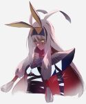  1girl animal_ears breasts dark-skinned_female dark_skin facial_mark fate/grand_order fate_(series) fomnant highres jackal_ears long_hair looking_at_viewer multicolored_hair nitocris_(fate) nitocris_alter_(fate) red_hair signature solo two-tone_hair upper_body white_hair yellow_eyes 
