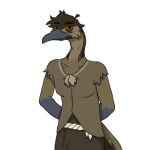  aboriginal ambiguous_gender anthro avian beak bird brown_body emu fur_cloak fur_clothing humanoid kana_(lands_of_fire) lands_of_fire ratite rope solo 