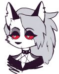  2023 anthro black_clothing black_ears black_eyebrows black_eyelids black_nose black_pupils black_topwear canid canid_demon clothed clothing color_fox demon eyebrows fur grey_body grey_fur grey_hair hair hellhound helluva_boss hi_res iris loona_(helluva_boss) mammal multicolored_body multicolored_fur notched_ear pupils red_sclera simple_background solo topwear white_background white_body white_eyes white_fur white_inner_ear 