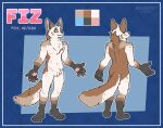  2022 abstract_background anthro artist_name black_body black_fur black_nose blue_eyes brown_body brown_fur canid canine closed_smile color_swatch crotch_tuft dated featureless_crotch fiz_(carbonated_fox) fox front_view fur glistening glistening_eyes head_tuft hi_res kiwyne leg_tuft looking_at_viewer male mammal model_sheet mouth_closed neck_tuft no_pupils nude pawpads pink_pawpads rear_view shoulder_tuft solo standing tuft white_body white_fur 
