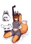  2023 absurd_res anthro black_ears bottomwear breasts canid canine clothed clothing color_fox eyebrows eyes_closed female feral fox fur grey_bottomwear grey_clothing grey_topwear hair hi_res looking_at_viewer mammal midriff monotone_bottomwear monotone_clothing monotone_topwear navel orange_body orange_fur orange_hair orange_tail tail topwear 