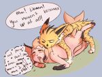  2022 ahegao alternate_form animal_genitalia animal_penis bite biting_another dialogue duo eeveelution english_text fan_character feral feral_on_feral feral_penetrated feral_penetrating feral_penetrating_feral freckledcoat fur generation_1_pokemon genitals hi_res jolteon looking_pleasured male male/male male_penetrated male_penetrating male_penetrating_male moan mottled nintendo open_mouth orgasm penetration penis piebald pink_body pokemon pokemon_(species) sex tapering_penis text yellow_body yellow_fur 