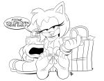 2022 5_toes amy_rose anthro beckoning black_and_white blush christmas eulipotyphlan feet female foot_fetish foot_focus gesture gift hedgehog hi_res holidays humanoid_feet mammal monochrome plantigrade seductive sega shelfi shoes_removed solo sonic_the_hedgehog_(series) toes toes_tied 