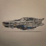  artist_name brown_background cable commission diepfris english_commentary flying_car from_side headlight highres hover_vehicle ink_(medium) marker_(medium) no_humans original redesign science_fiction shadow subaru_(brand) subaru_wrx traditional_media vehicle_focus 