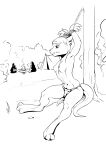  absurd_res anthro bottomwear bound_to_object breasts campfire clothed clothing female group hi_res horn inktober_2020 kobold loincloth navel nipples outside raised_arms restraints rope scalie sitting sketch slave solo_focus tail tent tied_to_pole topless topless_female trio vistamage 