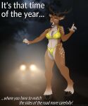  anthro antlers bikini car clothing deer digital_media_(artwork) female headlights hi_res horn lights mammal night pose road solo swimwear vehicle 