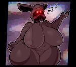  anthro big_breasts big_butt blood blood_from_eye blood_from_mouth blood_in_mouth bodily_fluids breasts butt creepypasta digital_media_(artwork) disabled_(creepypasta) featureless_breasts featureless_crotch female fur generation_1_pokemon glowing glowing_eyes grey_body grey_fur hand_behind_back kaizocns musical_note nintendo notched_ear pokemon pokemon_(species) raised_hand red_eyes solo standing thick_thighs wigglytuff 