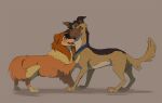  2016 all_dogs_go_to_heaven azzai blush brown_background brown_body brown_fur brown_nose brown_tail canid canine canis charlie_barkin collar collie domestic_dog don_bluth duo female feral flo_(all_dogs_go_to_heaven) full-length_portrait fur german_shepherd herding_dog male male/female mammal orange_body orange_fur pastoral_dog portrait quadruped romantic rough_collie sheepdog simple_background smile tail text url 