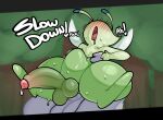  &lt;3 abdominal_bulge anal anal_penetration antennae_(anatomy) anthro balls big_penis blush blush_lines bodily_fluids bulge carrying carrying_another celebi digital_media_(artwork) drooling duo english_text generation_2_pokemon genital_fluids genitals green_body grey_body hand_on_chest hand_on_hand insect_wings kaizocns legendary_pokemon looking_pleasured male male/male male_penetrated male_penetrating male_penetrating_male moan nintendo oliver_(kaizocns) open_mouth penetration penile penile_penetration penis penis_in_ass plant pokemon pokemon_(species) precum reverse_stand_and_carry_position saliva sex sweat text tongue tree wings 