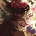  anthro bat_nose blonde_hair blue_pawpads digital_media_(artwork) gesture hair horn icon looking_at_viewer mammal monster pawpads pink_eyes pink_nose smile solo translucent translucent_horn underbite v_sign wanderlust_(lambiechops) ziboe 