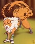  absurd_res anthro bandai_namco breasts claws digimon digimon_(species) domestic_cat eyes_closed felid feline felis female fur hi_res humanoid mammal mane meicrackmon nipples nude open_mouth orange_body orange_fur sacrificabominat scorpion_tail solo white_body white_fur yawn 