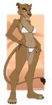  anthro anthrofied bikini breasts brown_body claws clothed clothing disney eyelashes felid female fur hi_res lion looking_at_viewer mammal notched_ear pantherine red_eyes signature simple_background smile solo swimwear the_lion_king w4g4 yellow_sclera zira 