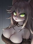  absurd_res anthro big_breasts breasts brown_body brown_hair clothed clothing eyewear felid feline female green_eyes hair healingpit hi_res looking_at_viewer mammal solo tongue tongue_out 