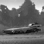  artist_name commentary diepfris english_commentary from_side greyscale headlight highres hover_vehicle monochrome no_humans original realistic science_fiction vehicle_focus 