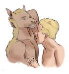  2019 animal_humanoid anthro armpit_fetish armpit_lick armpit_play blonde_hair body_hair brown_body brown_fur chest_hair clothed clothing digital_drawing_(artwork) digital_media_(artwork) divdurvart duo equid equine eyes_closed foreplay fur hair hand_on_chest hand_on_head hi_res horse human humanoid interspecies intimate licking looking_at_another male male/male mammal mammal_humanoid mane raised_arm shirtless simple_background smile smooth_skin submissive submissive_human tongue tongue_out topless 