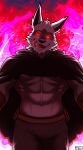  2023 abs anthro black_cloak bottomwear canid canine canis cloak clothing death_(puss_in_boots) digital_media_(artwork) dreamworks fangs fire fur glowing glowing_eyes hi_res khoaprovip00 looking_at_viewer male mammal muscular muscular_anthro muscular_male navel pants pecs puss_in_boots_(film) puss_in_boots_the_last_wish red_eyes sharp_teeth solo teeth tongue tongue_out watermark wolf 