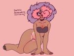  anthro big_breasts blush body_blush bra breasts brown_body butt celia_(mellow_uni) cleavage clothed clothing deer female genitals hair hair_over_eye humanoid mammal mellow_uni nervous nervous_smile one_eye_obstructed orange_eyes purple_hair pussy_blush solo tail thick_thighs underwear wide_hips 